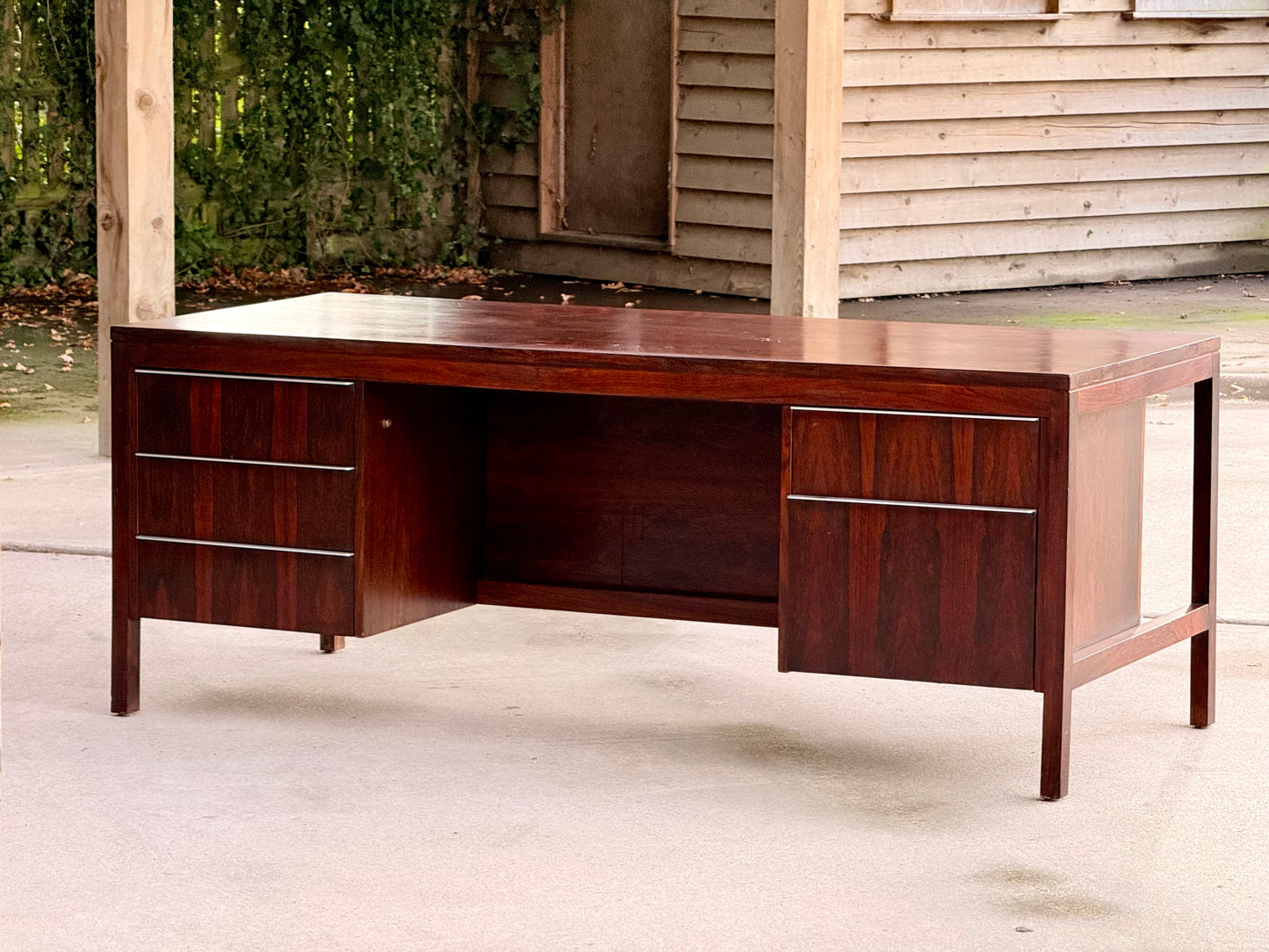 Large Mid Century Modern Danish Design Executive Desk Double Pedestal