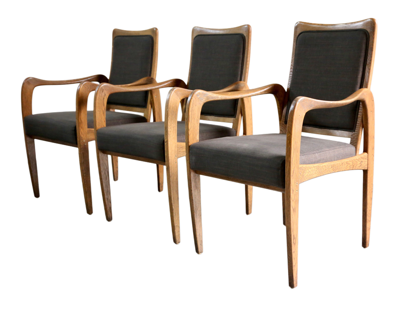 Set of 4 Mid Century Modern Danish Design Sculpted Oak Armchairs