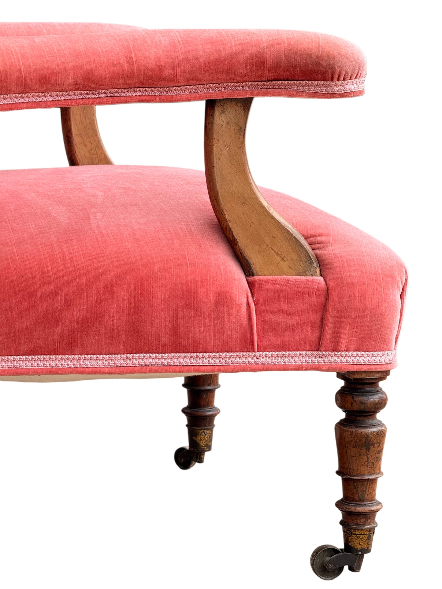 Antique Victorian Pink Velvet Howard Style Armchair, UK 19th Century