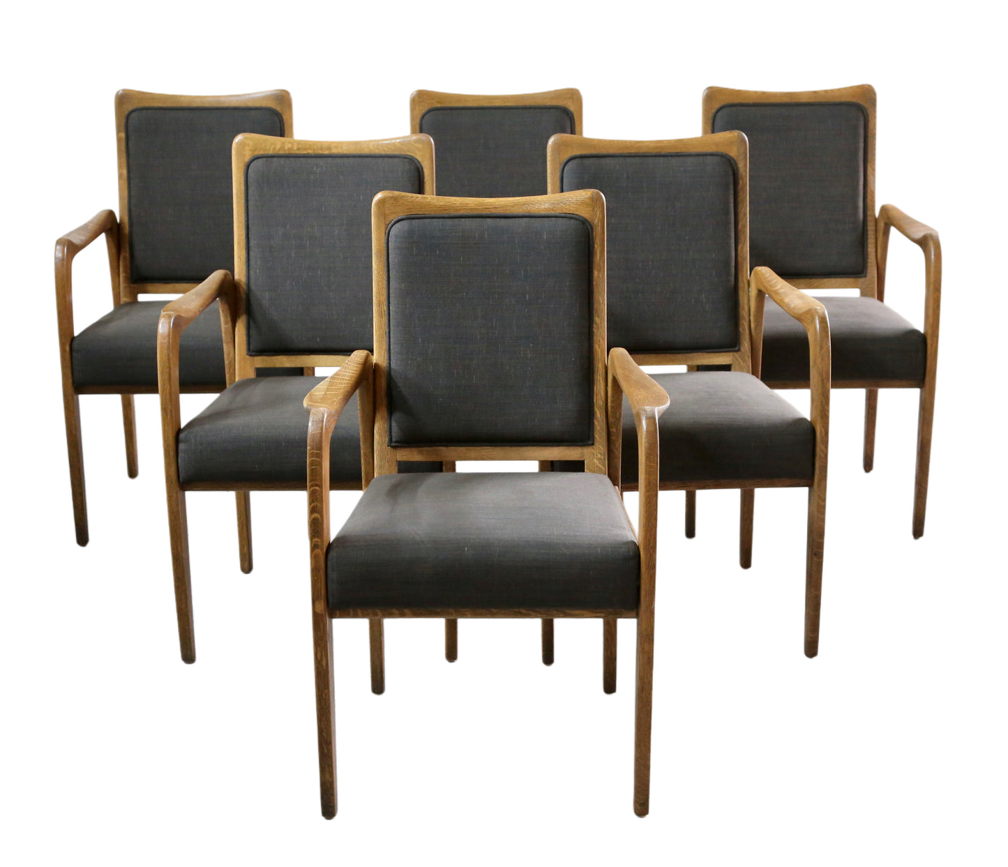 Set of 4 Mid Century Modern Danish Design Sculpted Oak Armchairs