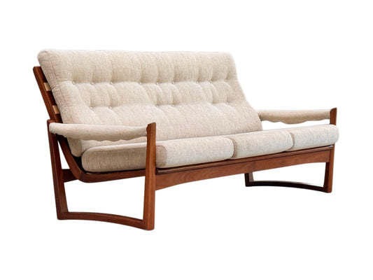 Guy Rogers Virginia 3 Seater Sofa - Afromosia Teak Beige - Mid Century Modern