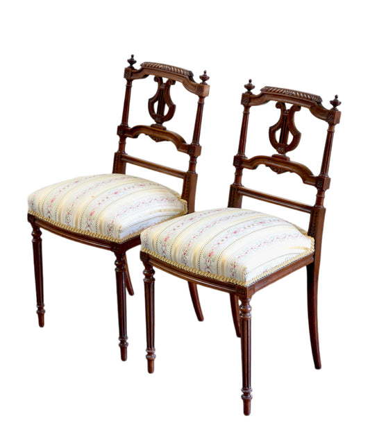 Pair, Antique Mahogany Lyre Back Side Chairs