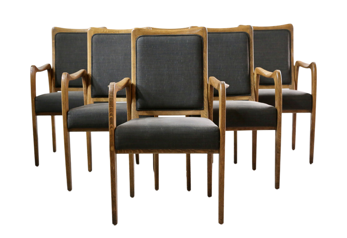Set of 4 Mid Century Modern Danish Design Sculpted Oak Armchairs