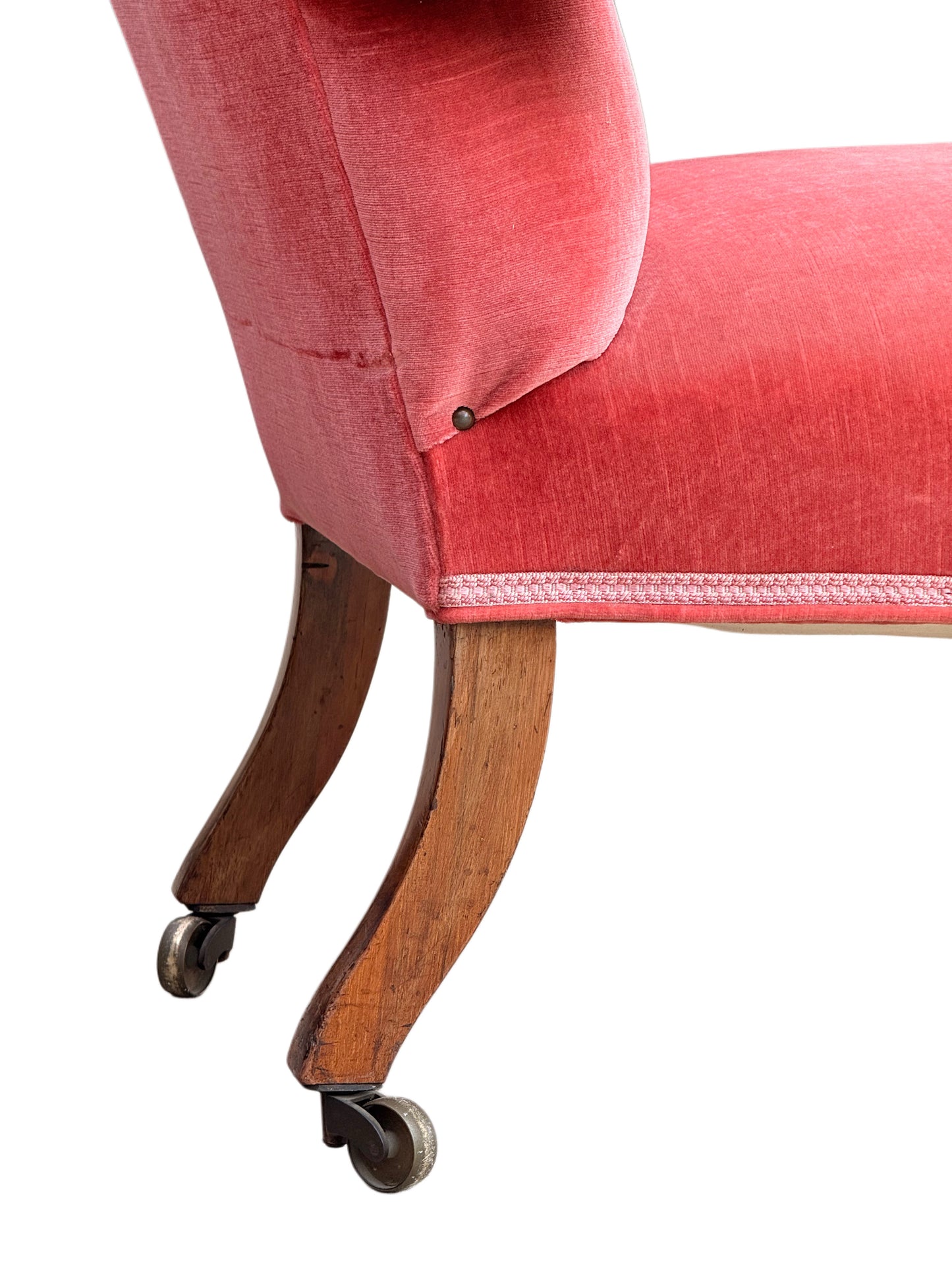 Antique Victorian Pink Velvet Howard Style Armchair, UK 19th Century