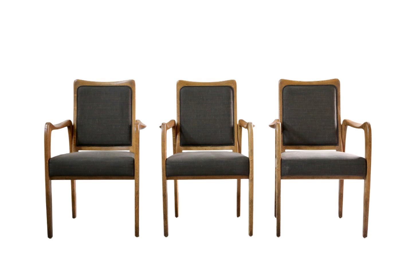 Set of 4 Mid Century Modern Danish Design Sculpted Oak Armchairs