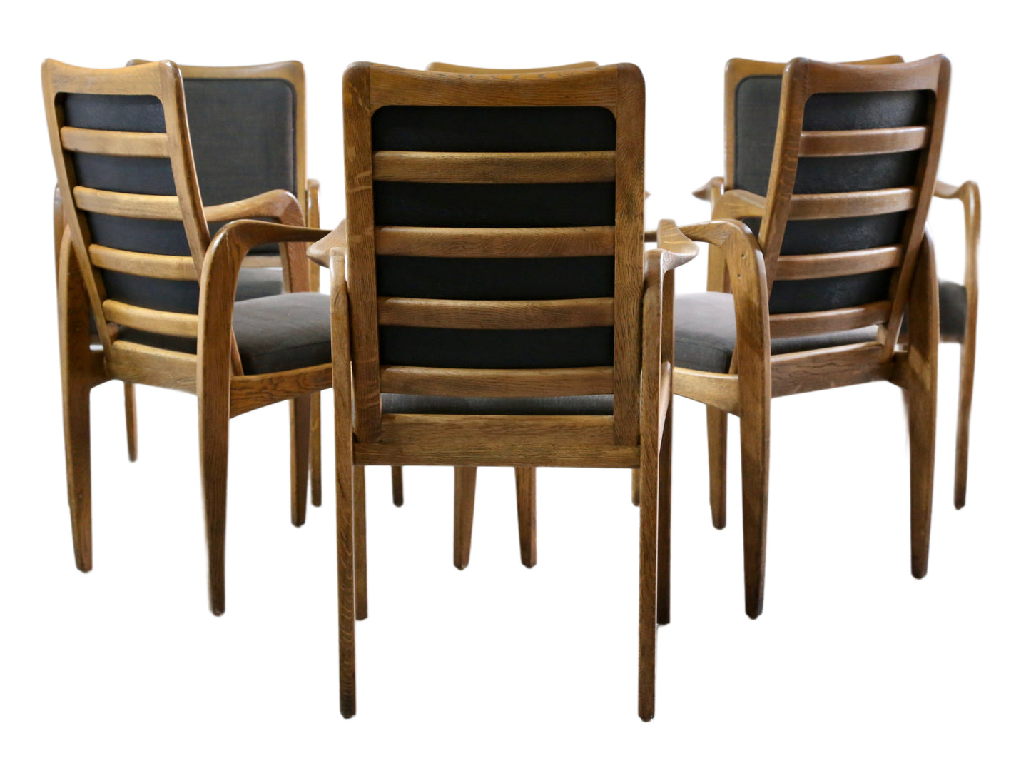 Set of 4 Mid Century Modern Danish Design Sculpted Oak Armchairs