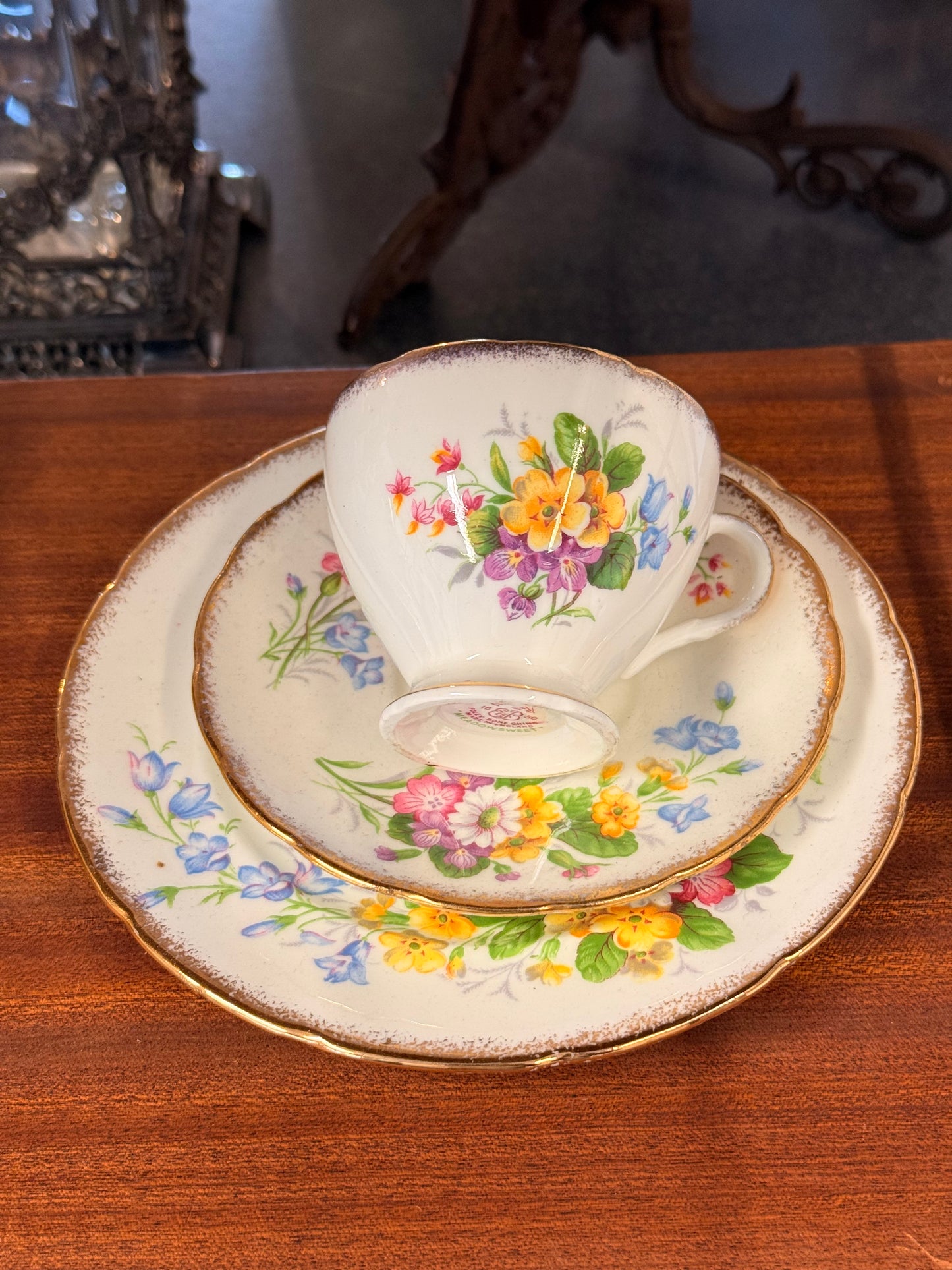 Vintage E.B. Foley Bone China Meadow Sweet Coffee Trio – Cup, Saucer, Plate