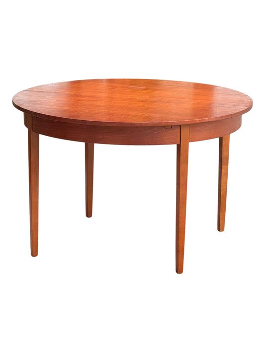 Mid Century Danish Design Round Teak Extending Dining Table.