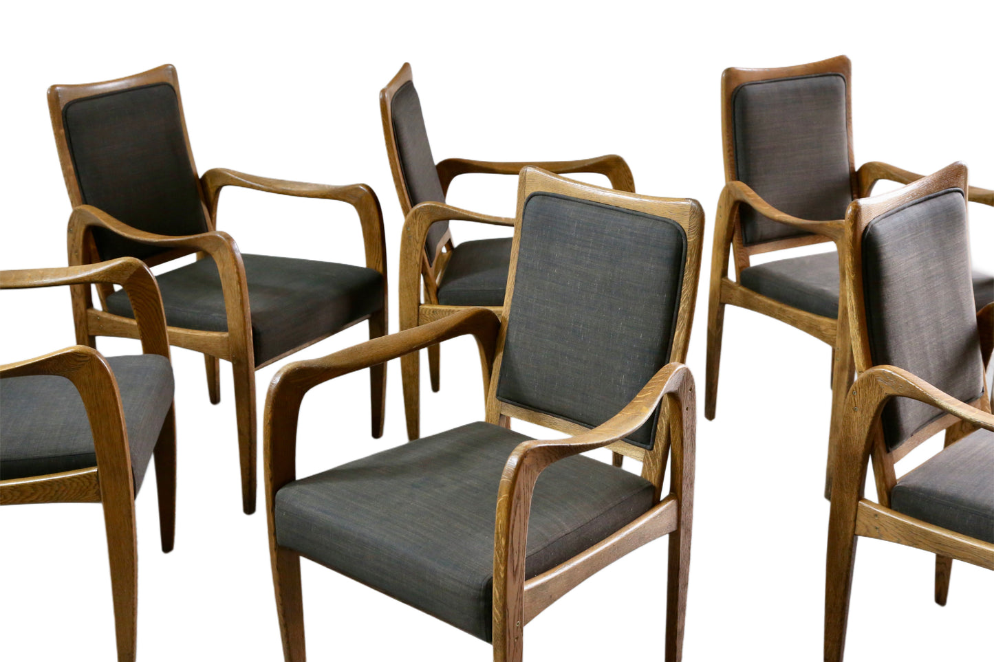 Set of 4 Mid Century Modern Danish Design Sculpted Oak Armchairs