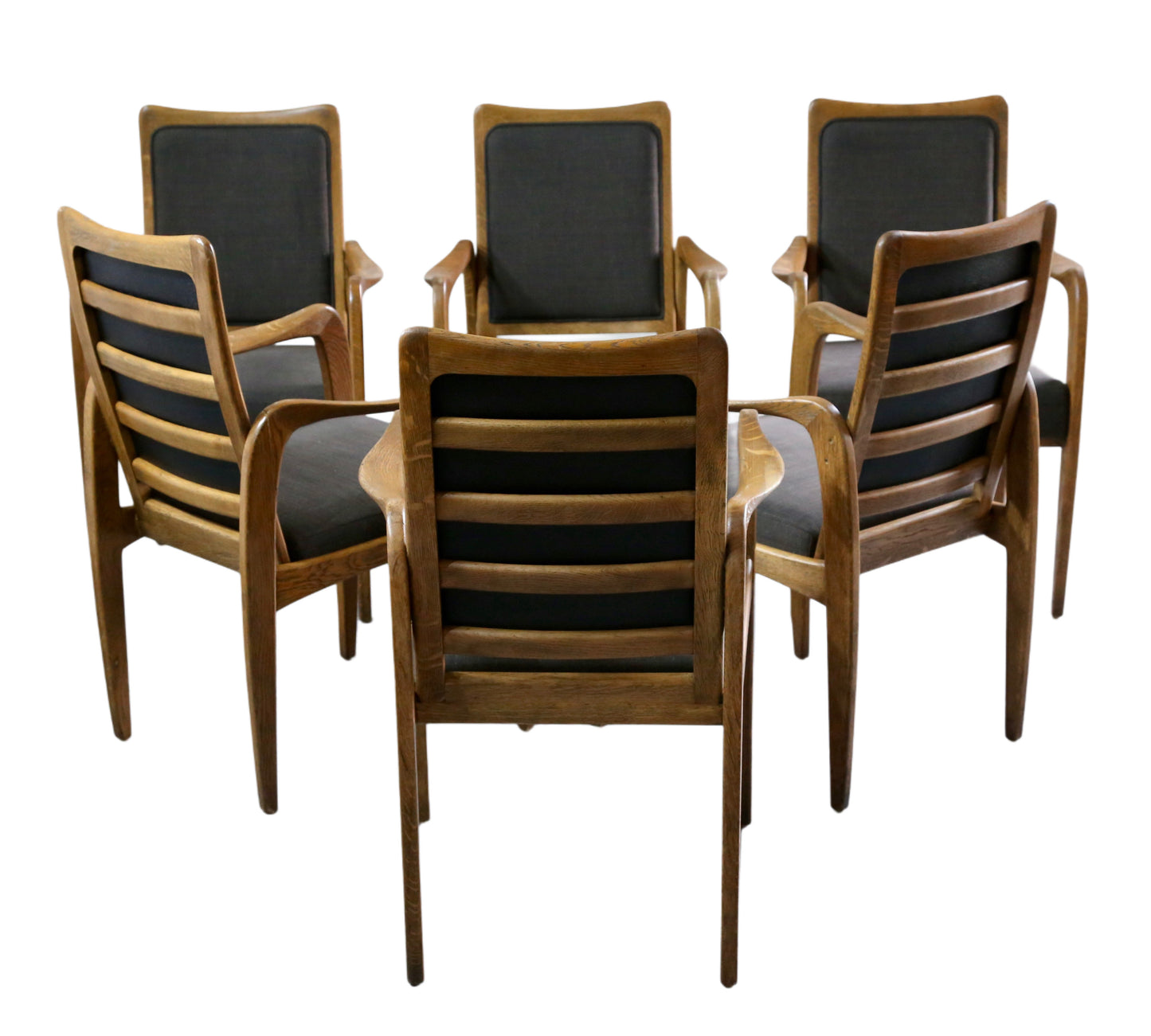 Set of 4 Mid Century Modern Danish Design Sculpted Oak Armchairs