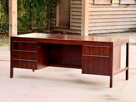 Large Mid Century Modern Danish Design Executive Desk Double Pedestal