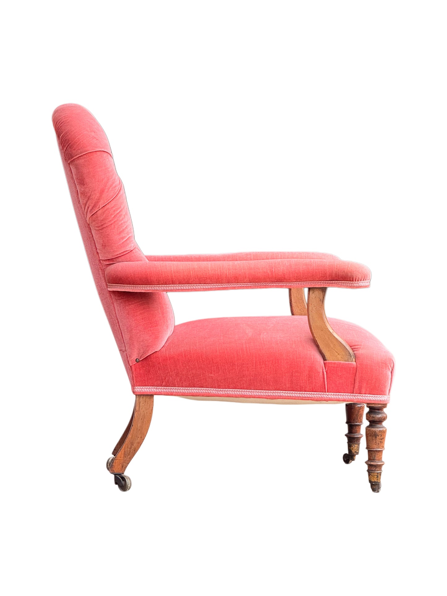 Antique Victorian Pink Velvet Howard Style Armchair, UK 19th Century