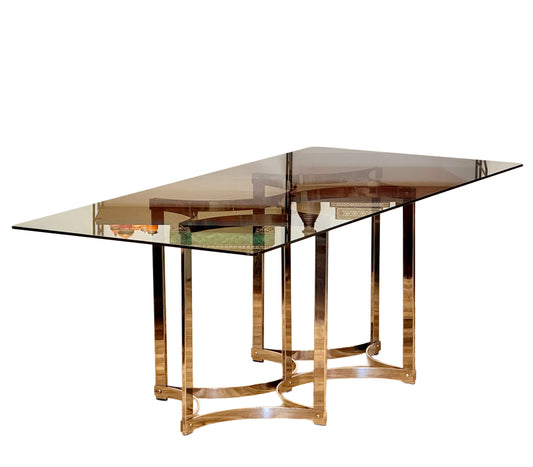 Richard Young For Merrow Associates Chrome & Smoked Glass Dining Table