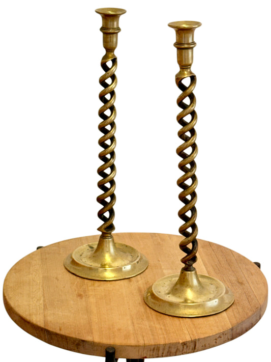 Pair Of 19th Century Victorian Barley Twist Brass Candlestick Holders