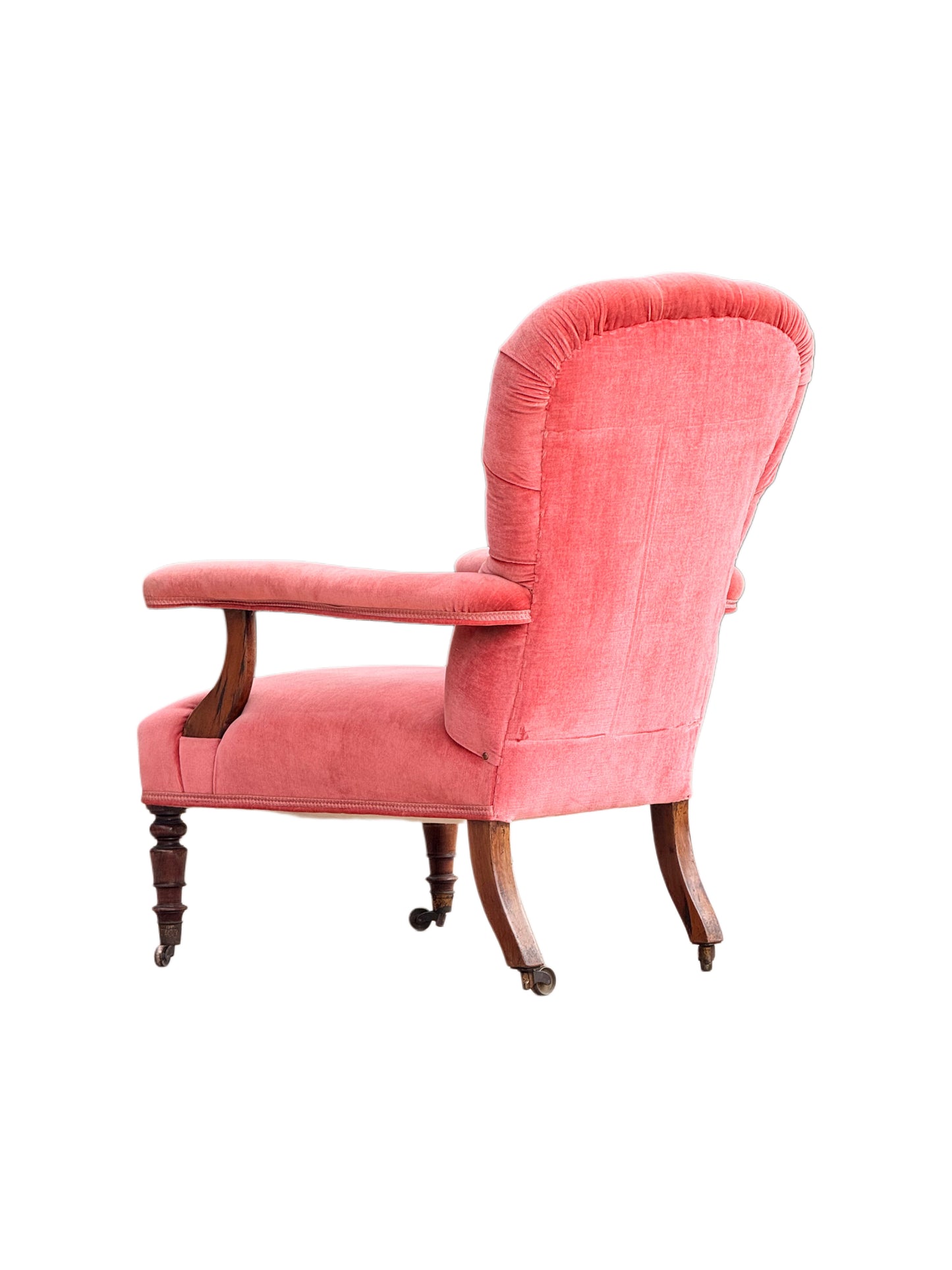 Antique Victorian Pink Velvet Howard Style Armchair, UK 19th Century