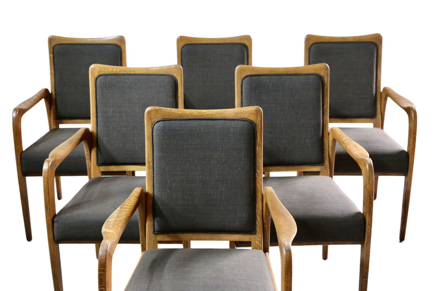 Set of 4 Mid Century Modern Danish Design Sculpted Oak Armchairs