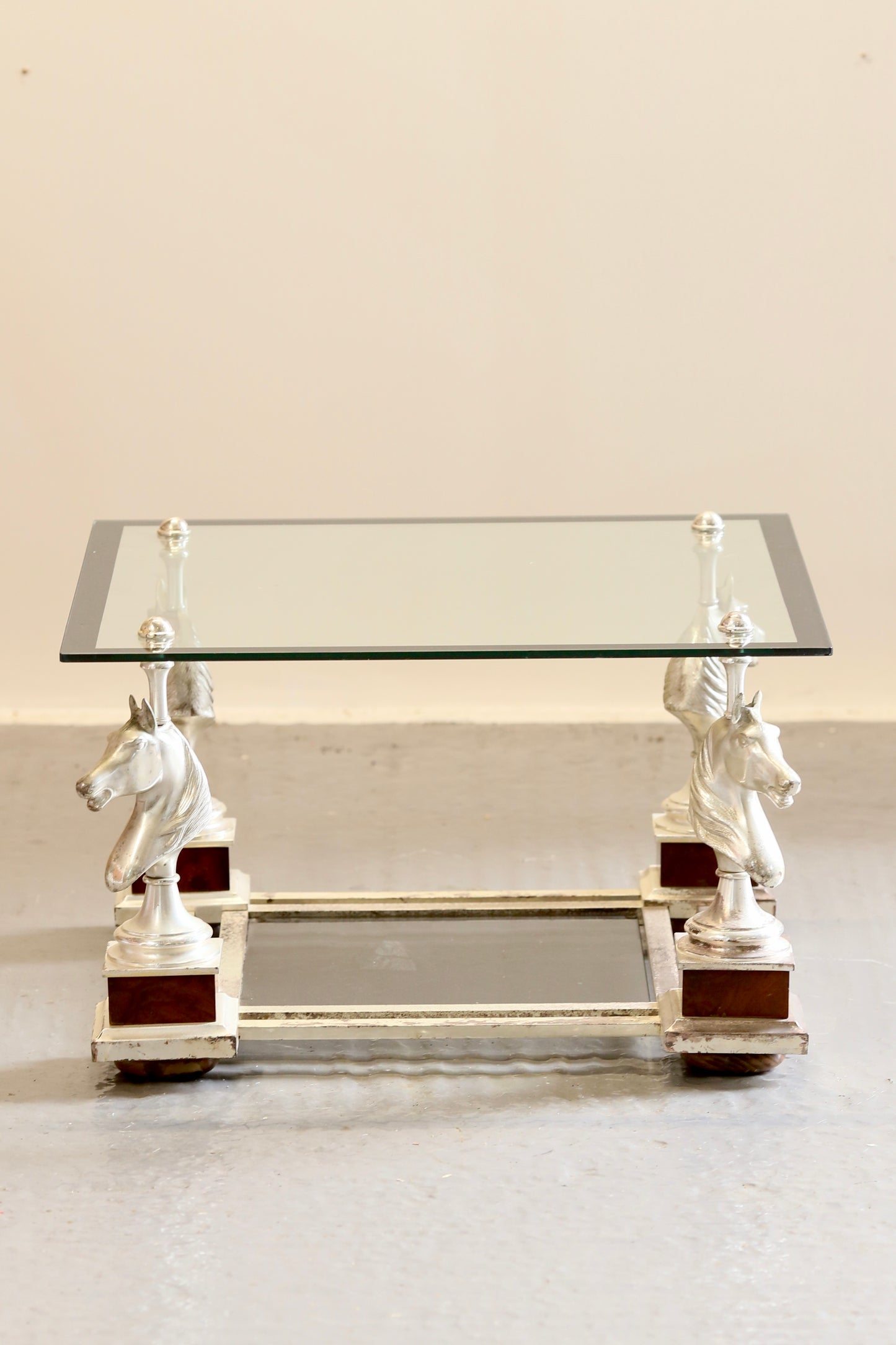French Mid Century Modern Maison Charles Silvered Brass Cheval Horse Head Coffee Table