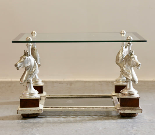 French Mid Century Modern Maison Charles Silvered Brass Cheval Horse Head Coffee Table