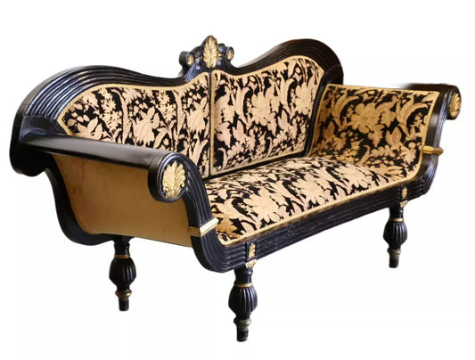 Empire Regency ebonised double-ended couch, three-quarter view