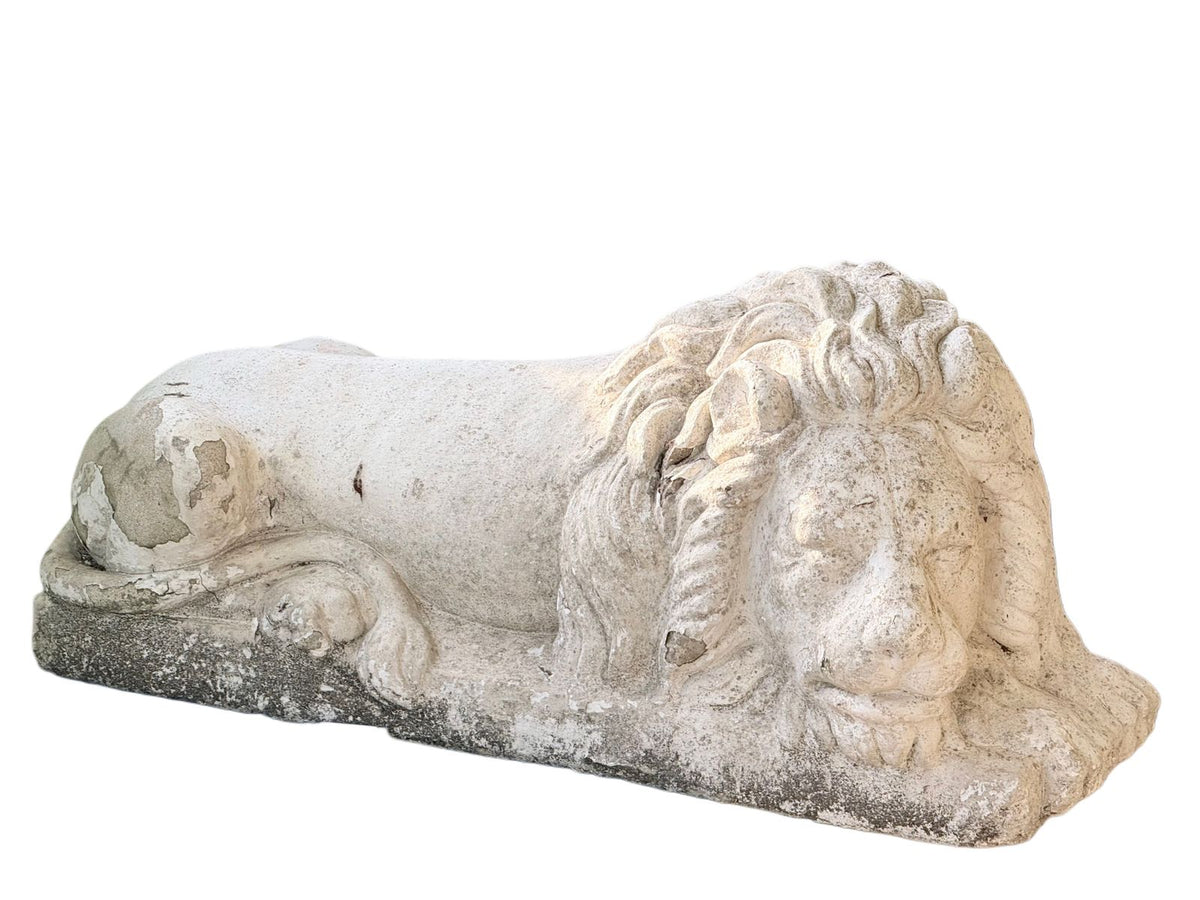 Extra large painted cast stone lion after Canova, side view