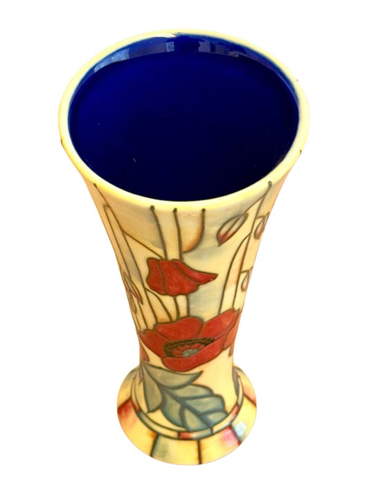 Old Tupton Ware poppy vase, view into the blue glazed interior