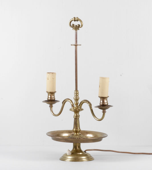 Vintage French ormolu brass bouillotte lamp, front view
