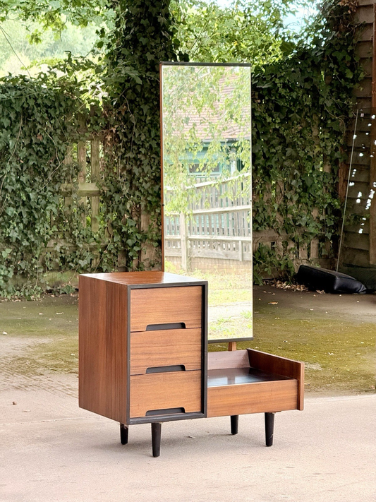 Stag afromosia dressing table with mirror, angled view