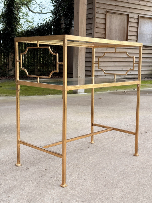 Uttermost Genell gold two-tier glass side table, side view