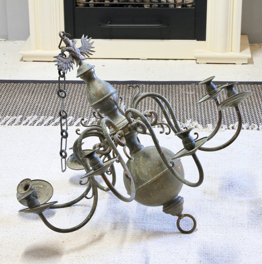 Antique Dutch Bronze Eight-Arm Candelabra Chandelier
