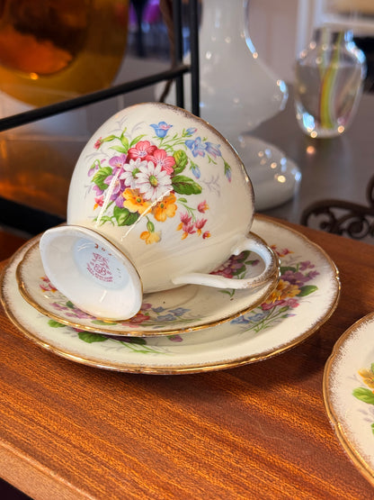 Vintage E.B. Foley Bone China Meadow Sweet Coffee Trio – Cup, Saucer, Plate