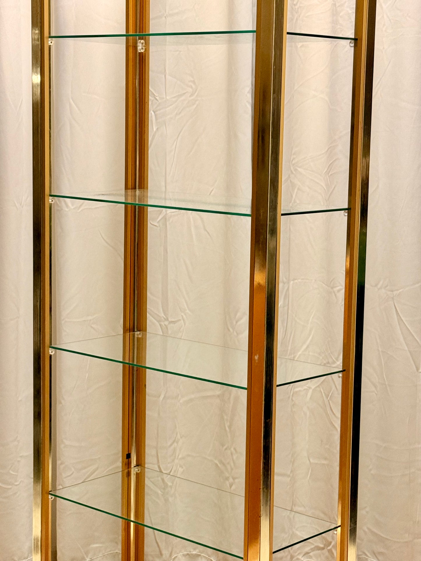 Italian Mid-Century Gilt Brass Etagere by Renato Zevi - Vintage Glass Shelves 202cm