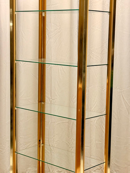 Italian Mid-Century Gilt Brass Etagere by Renato Zevi - Vintage Glass Shelves 202cm