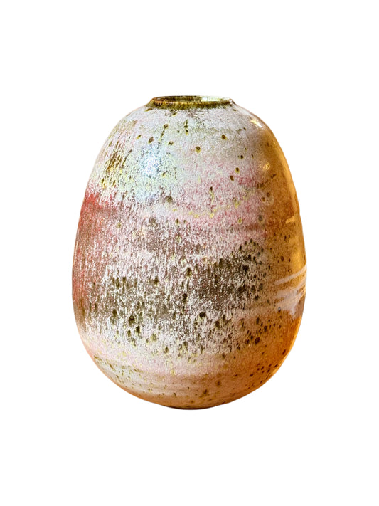 Gérald Pott (1936–2021) Wood-Fired Stoneware Vase – Bulbous Form, Multicoloured Reduction Glaze