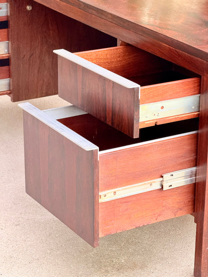 Large Mid Century Modern Danish Design Executive Desk Double Pedestal