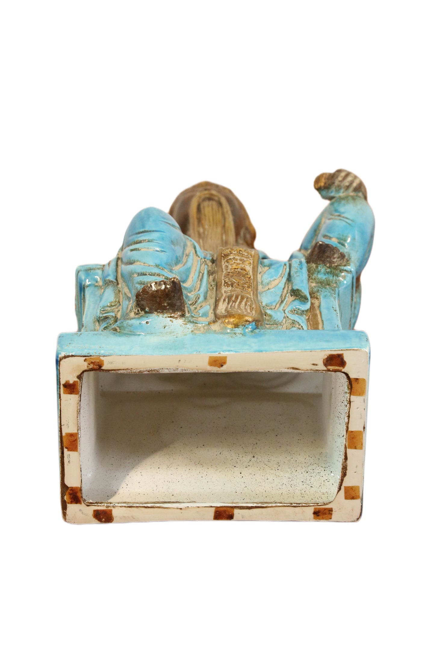 Mid-Century French Table Lamp with Italian Ugo Zaccagnini Turquoise Ceramic Figure - Vintage Decor