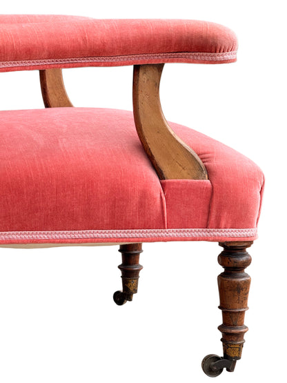 Antique Victorian Pink Velvet Howard Style Armchair, UK 19th Century