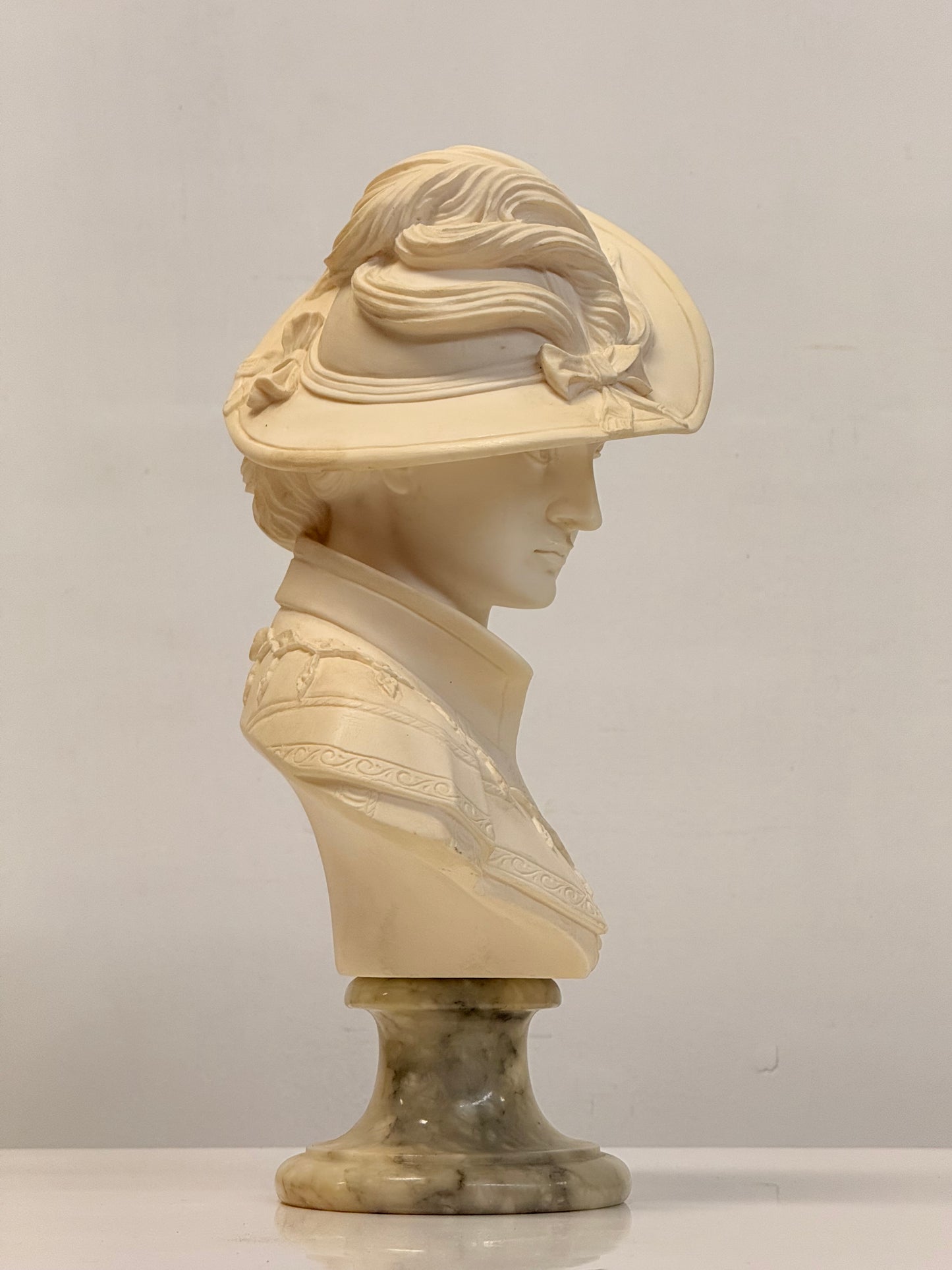 Arnaldo Giannelli 1980 Signed Composite Marble Bust Lady with Plumed Hat - Italian.