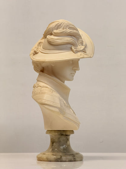 Arnaldo Giannelli 1980 Signed Composite Marble Bust Lady with Plumed Hat - Italian.