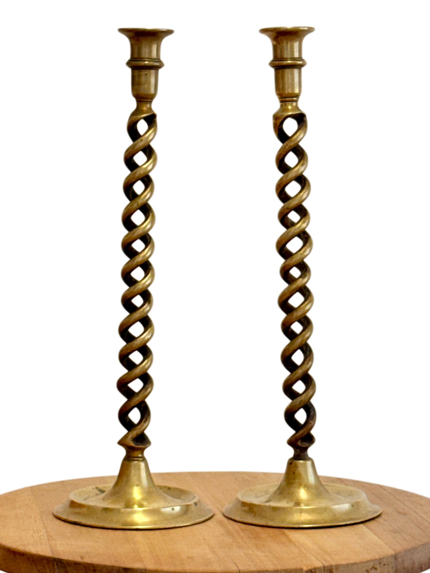 Pair Of 19th Century Victorian Barley Twist Brass Candlestick Holders