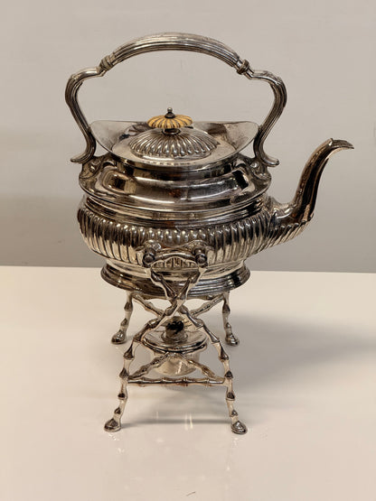 James Dixon & Sons Victorian Silver Plated Spirit Kettle on Stand with Burner