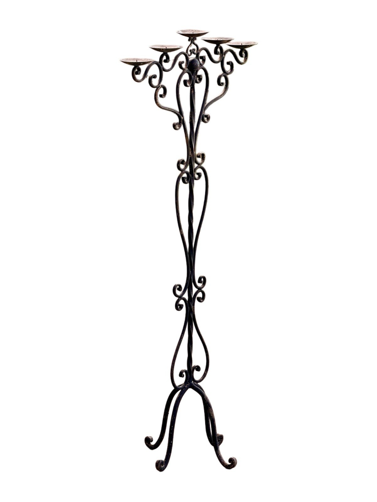 19th-century English wrought iron candle tree candelabra, full view