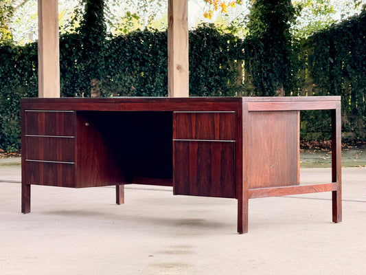 Large Mid Century Modern Danish Design Executive Desk Double Pedestal