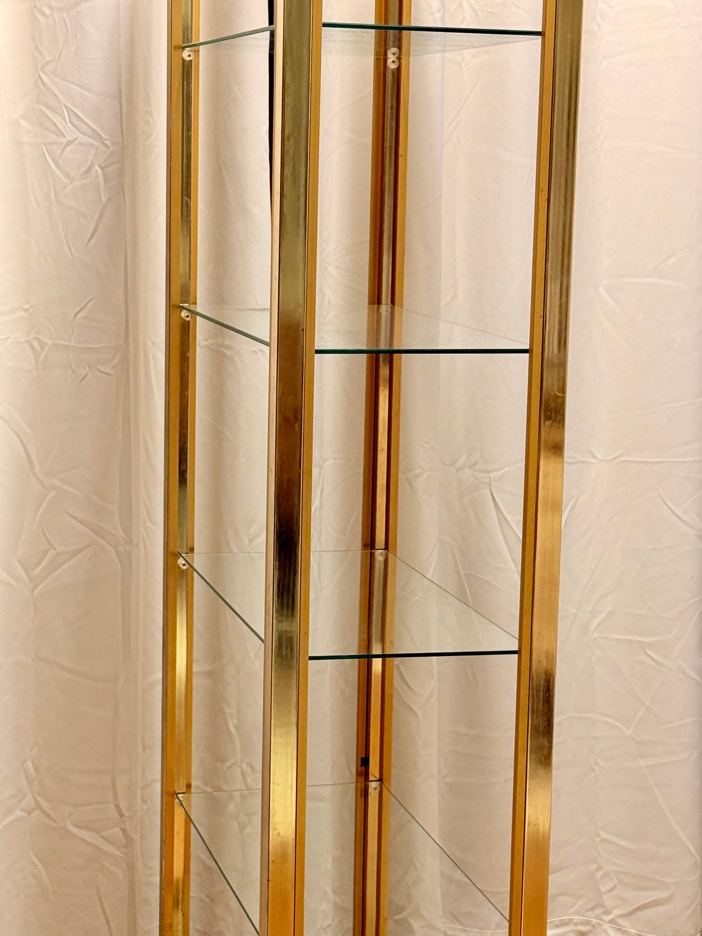 Italian Mid-Century Gilt Brass Etagere by Renato Zevi - Vintage Glass Shelves 202cm