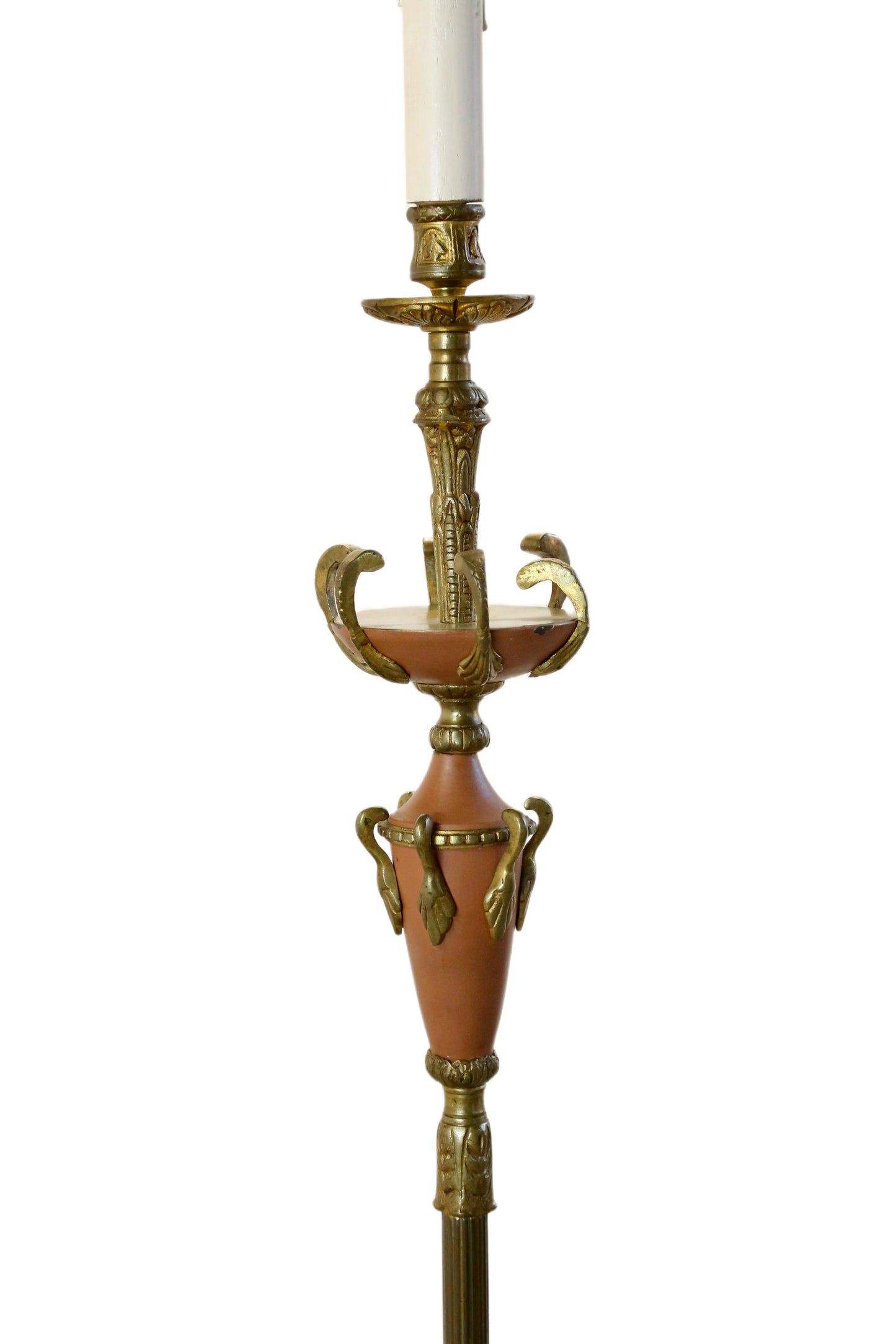 French Antique Painted Brass Standard Floor Lamp