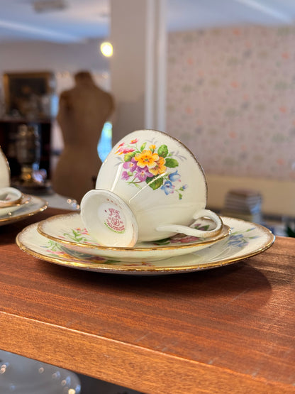 Vintage E.B. Foley Bone China Meadow Sweet Coffee Trio – Cup, Saucer, Plate