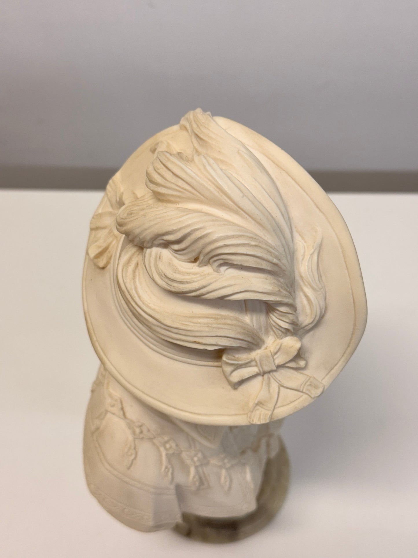 Arnaldo Giannelli 1980 Signed Composite Marble Bust Lady with Plumed Hat - Italian.