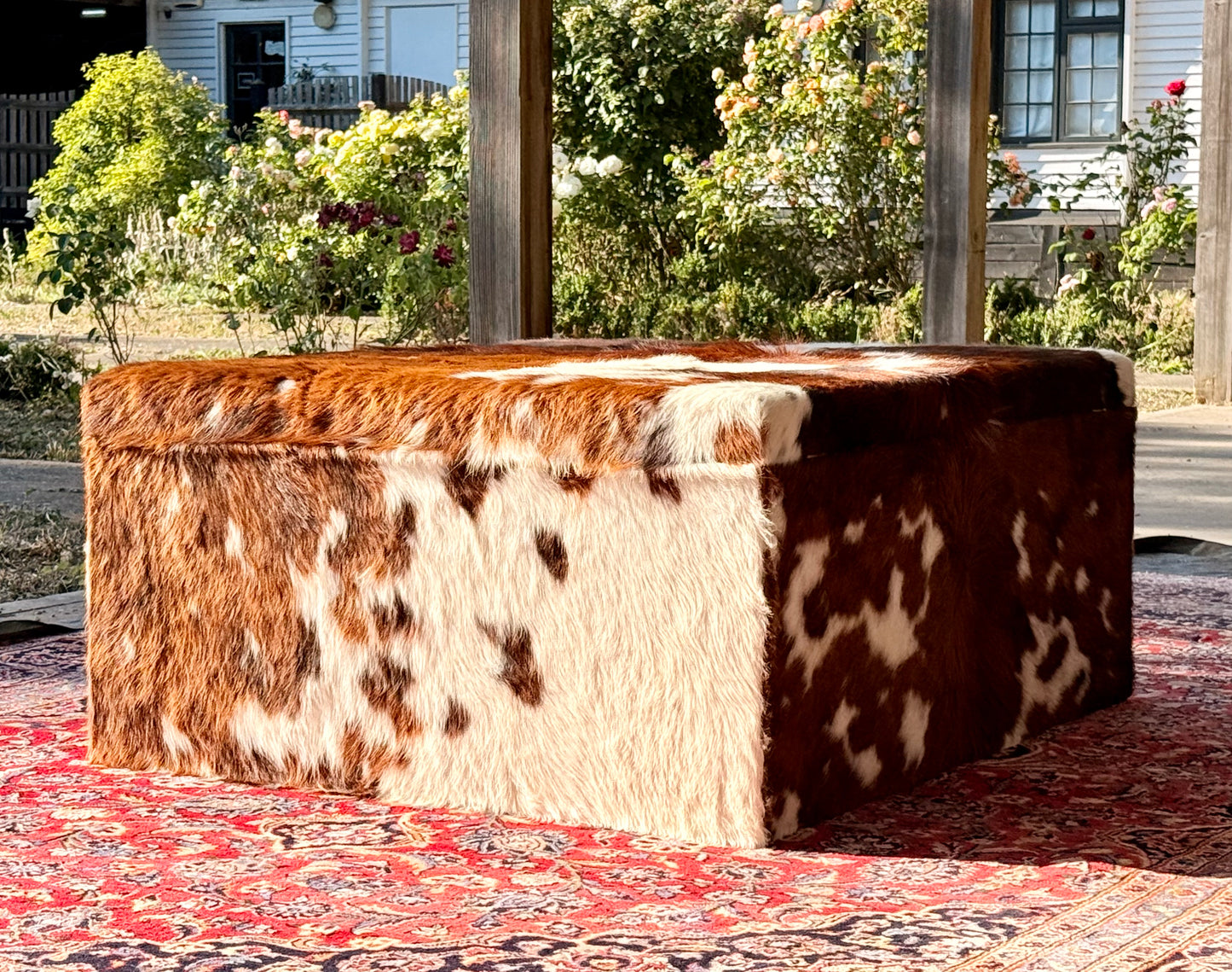 Large Tricolour Cowhide Cocktail Ottoman Coffee Table 120cm