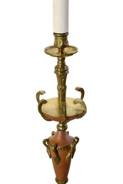 French Antique Painted Brass Standard Floor Lamp