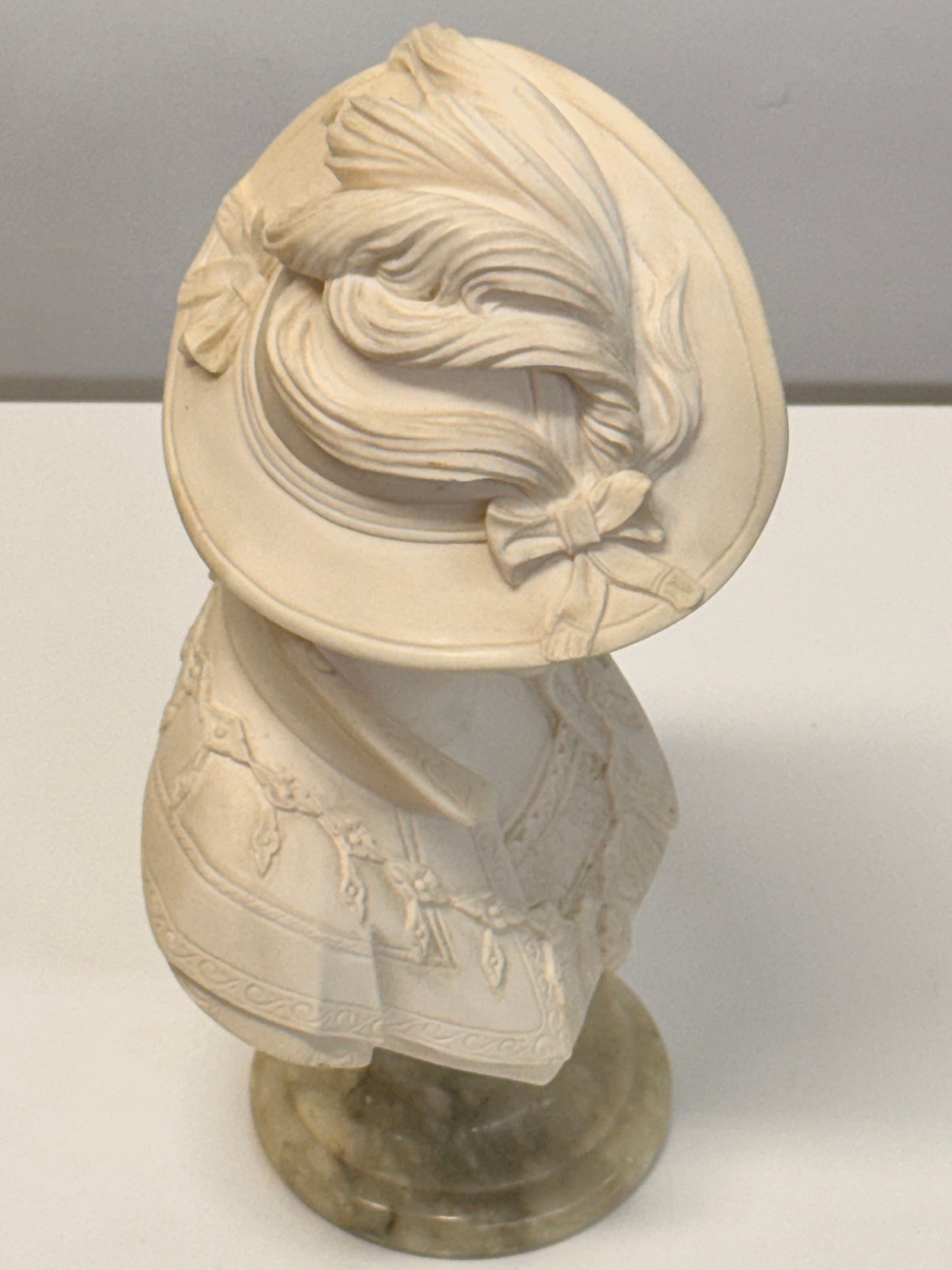 Arnaldo Giannelli 1980 Signed Composite Marble Bust Lady with Plumed Hat - Italian.