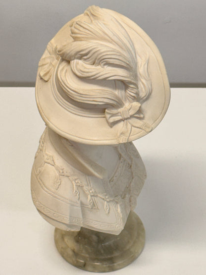 Arnaldo Giannelli 1980 Signed Composite Marble Bust Lady with Plumed Hat - Italian.